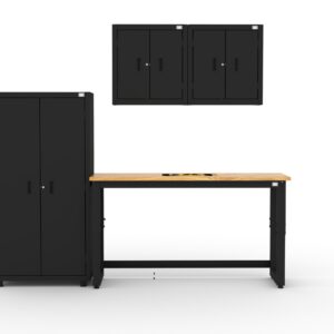 CAT storage cabinet set with 1 locker, 2 wall cabinets and 72 inch workbench