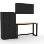 CAT storage cabinet set with 1 locker, 2 wall cabinets and 72 inch workbench