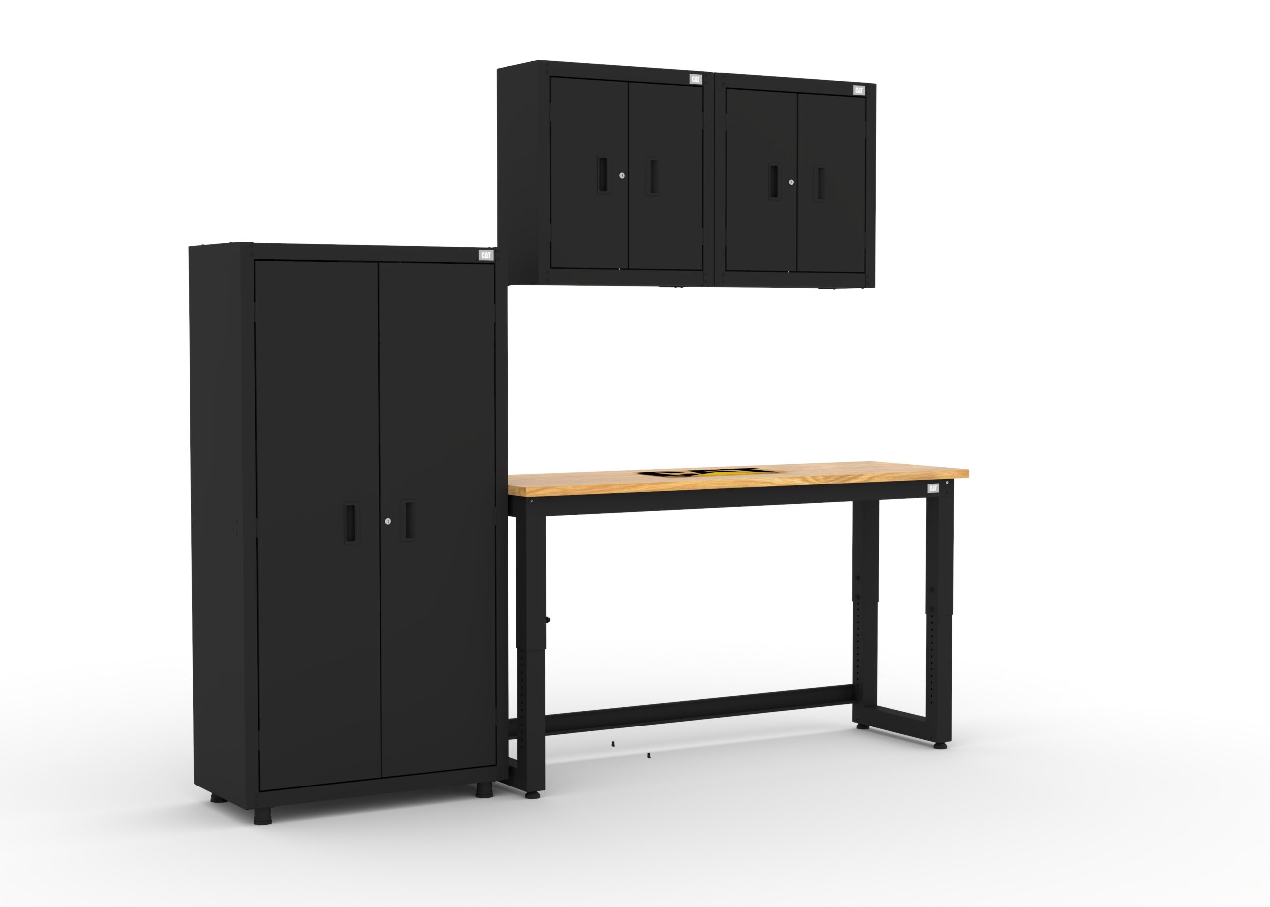 CAT-RTASETJ_right CAT storage cabinet set with 1 locker, 2 wall cabinets and 72 inch workbench