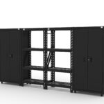 CAT storage cabinet set with 2 lockers and 2 wall shelves