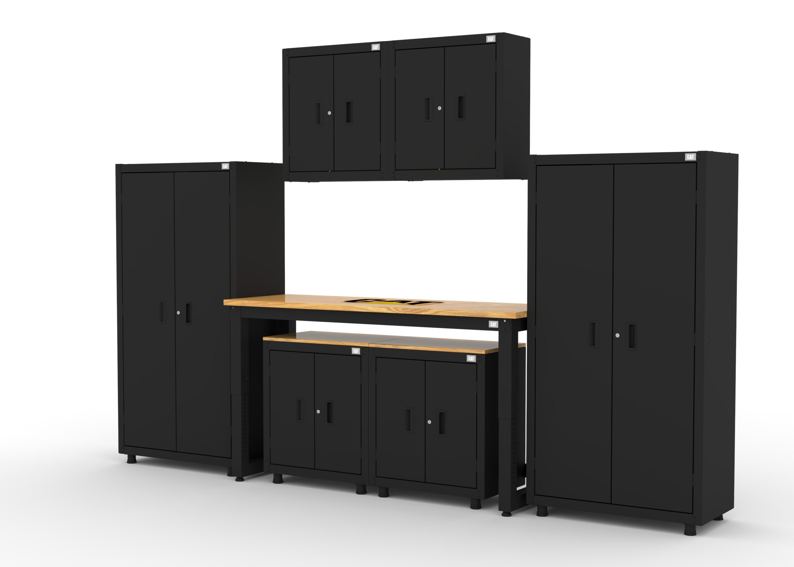 CAT-RTASETL_left CAT storage cabinet set with 2 lockers, 2 wall cabinets, 2 base units and 72 inch workbench