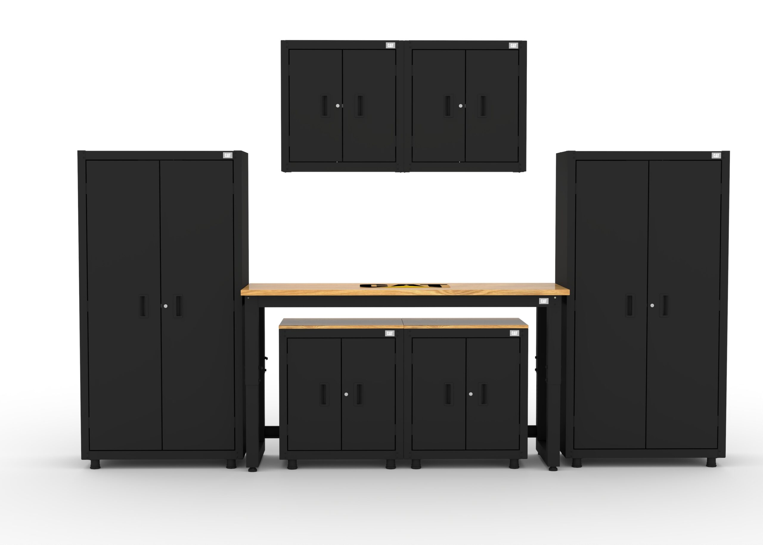 CAT-RTASETL_main CAT storage cabinet set with 2 lockers, 2 wall cabinets, 2 base units and 72 inch workbench