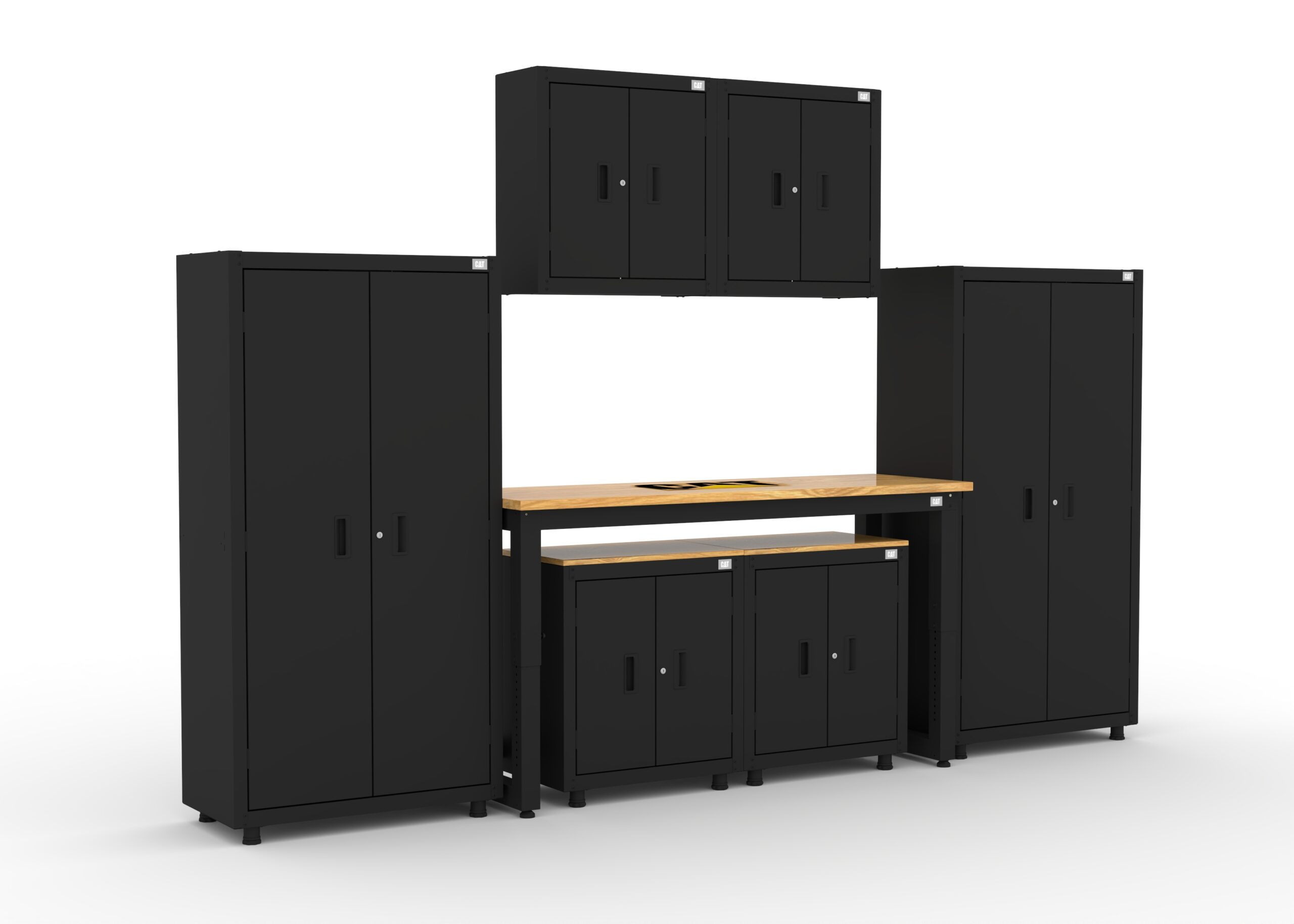 CAT-RTASETL_right CAT storage cabinet set with 2 lockers, 2 wall cabinets, 2 base units and 72 inch workbench