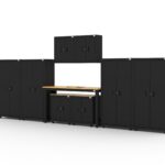 CAT garage storage cabinets with 4 lockers, 2 wall cabinets, 2 base cabinets and 72 inch workbench