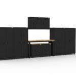 CAT garage storage cabinets with 4 lockers, 2 wall cabinets, 2 base cabinets and 72 inch workbench