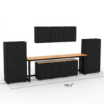 CAT garage storage cabinets with 2 lockers, 3 wall cabinets, 3 base cabinets and 96 inch workbench