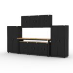 CAT garage storage cabinets with 2 lockers, 3 wall cabinets, 3 base cabinets and 96 inch workbench
