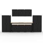 CAT garage storage cabinets with 2 lockers, 3 wall cabinets, 3 base cabinets and 96 inch workbench