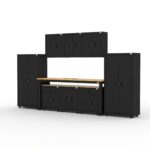 CAT garage storage cabinets with 2 lockers, 3 wall cabinets, 3 base cabinets and 96 inch workbench