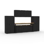 CAT garage storage cabinets with 2 lockers, 3 wall cabinets, 3 base cabinets and 96 inch workbench