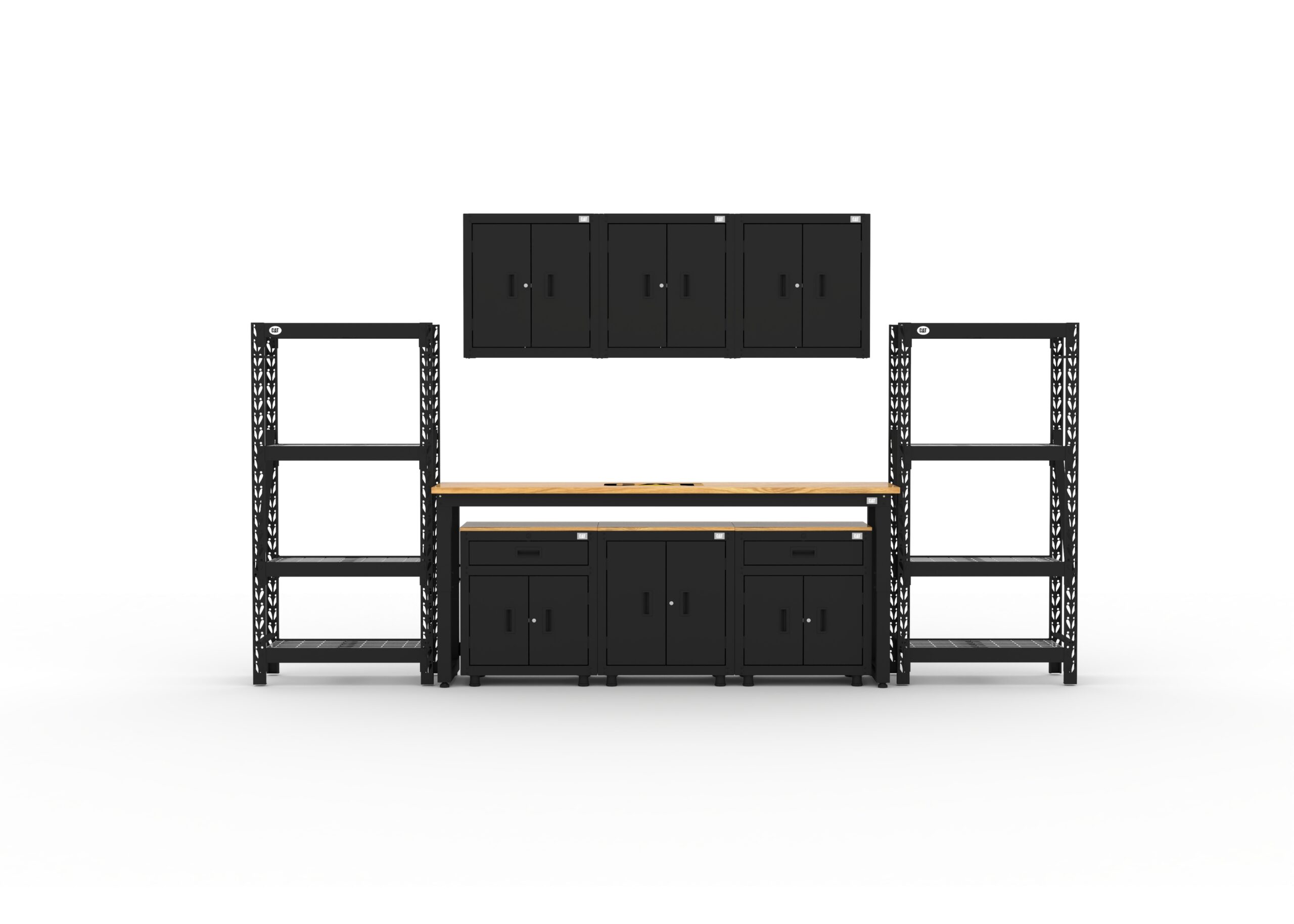 CAT-RTASETR_main CAT storage cabinet set with 2 shelving units, 3 wall cabinets and 96 inch top