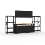 CAT storage cabinet set with 2 shelving units, 3 wall cabinets and 96 inch top