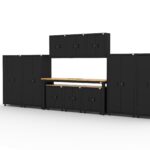 CAT storage cabinet set with 4 lockers, 3 wall cabinets, 3 base cabinets and 96 inch top