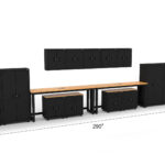 Garage storage cabinets with lockers, wall cabinets, base cabinets, 1-drawer 2-door base cabinets and dual 72 inch workbenches