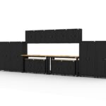 Garage storage cabinets with lockers, wall cabinets, base cabinets, 1-drawer 2-door base cabinets and dual 72 inch workbenches