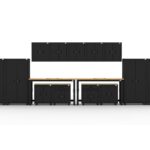 Garage storage cabinets with lockers, wall cabinets, base cabinets, 1-drawer 2-door base cabinets and dual 72 inch workbenches