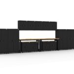 Garage storage cabinets with lockers, wall cabinets, base cabinets, 1-drawer 2-door base cabinets and dual 72 inch workbenches