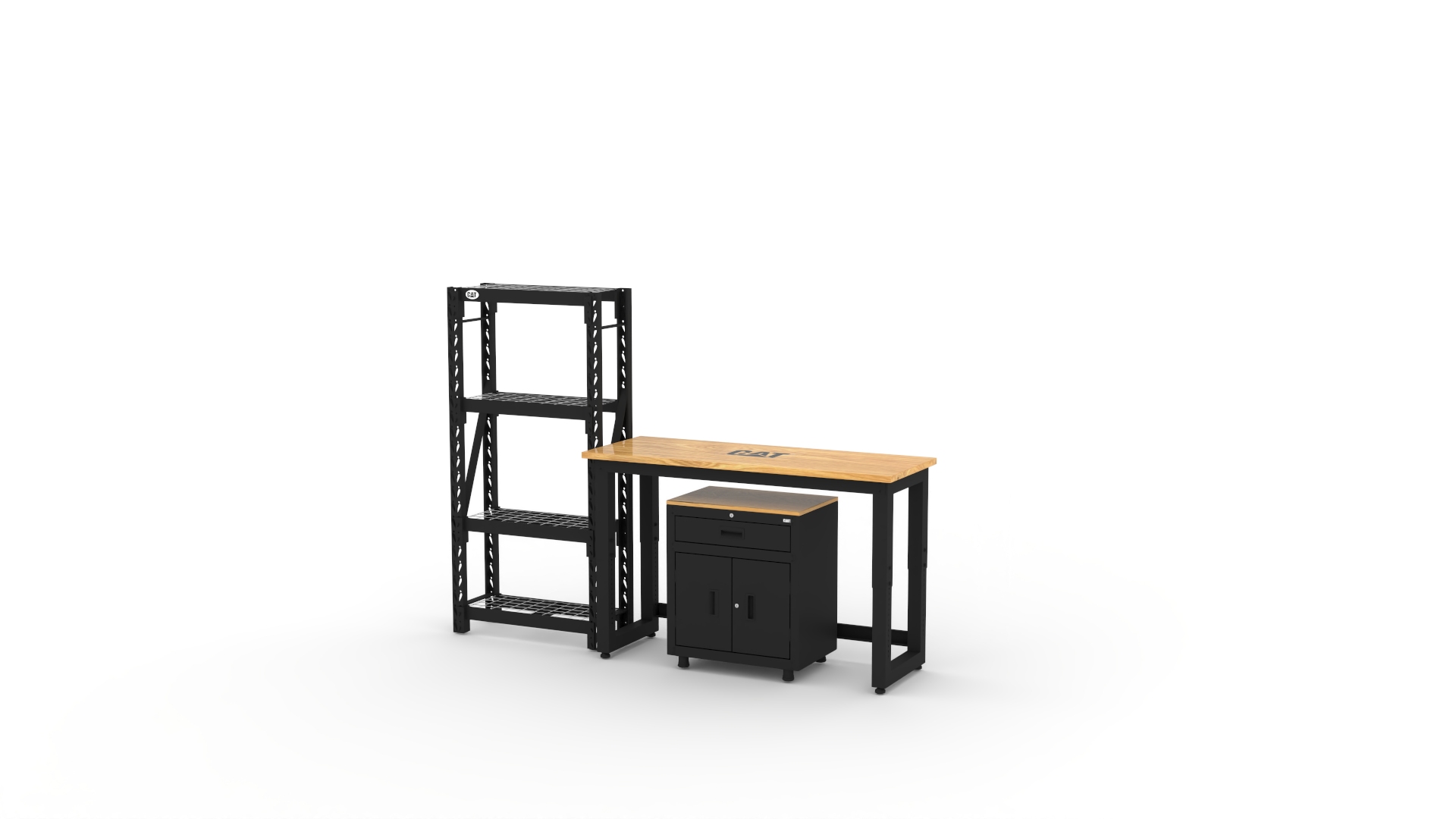 CAT-RTASETZ_right Garage storage cabinets with 1-drawer 2-door base cabinet, shelving unit and 48 inch workbench