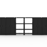 Garage storage cabinets with 4 lockers and 2 shelving units