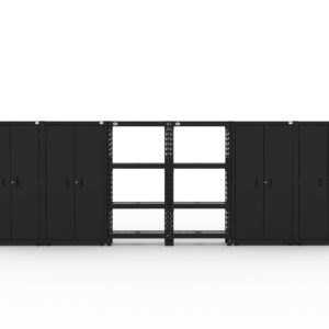 Garage storage cabinets with 4 lockers and 2 shelving units