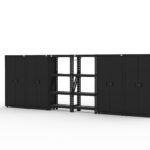 Garage storage cabinets with 4 lockers and 2 shelving units