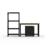 Garage storage cabinets with 1 base cabinet, 1 shelving unit and 48 inch workbench