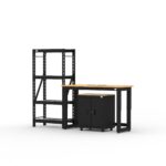 Garage storage cabinets with 1 base cabinet, 1 shelving unit and 48 inch workbench