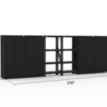 Garage storage cabinets with 4 lockers and 2 shelving units