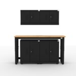 Garage storage cabinets with 2 wall cabinets, 2 base cabinets and 72 inch solid wood worktop