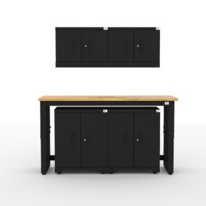 Garage storage cabinets with 2 wall cabinets, 2 base cabinets and 72 inch solid wood worktop