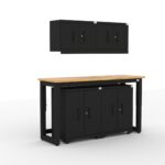 Garage storage cabinets with 2 wall cabinets, 2 base cabinets and 72 inch solid wood worktop