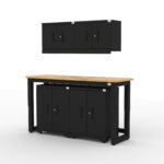 Garage storage cabinets with 2 wall cabinets, 2 base cabinets and 72 inch solid wood worktop