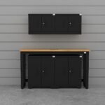 Garage storage cabinets with 2 wall cabinets, 2 base cabinets and 72 inch solid wood worktop