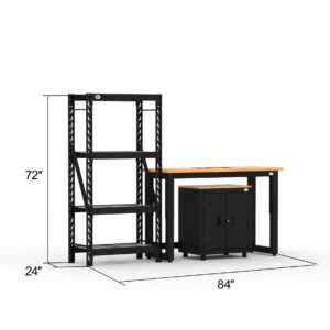 Garage storage cabinets with 1 base cabinet, 1 shelving unit and 48 inch workbench