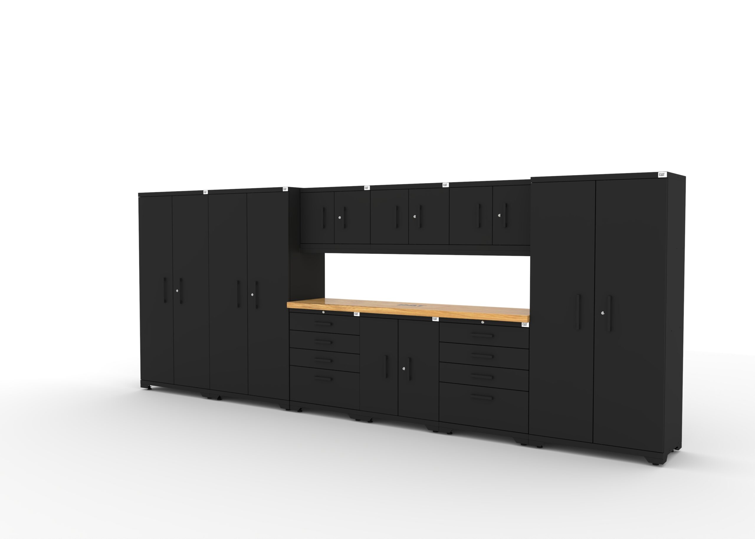 CAT-FWSETAZ_left CAT fully-welded garage storage cabinets with 3 lockers, 3 wall cabinets and 2 tool cabinets