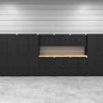 CAT fully-welded garage storage cabinets with 3 lockers, 3 wall cabinets and 2 tool cabinets