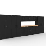 CAT fully-welded garage storage cabinets with 3 lockers, 3 wall cabinets and 2 tool cabinets