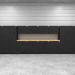 CAT-FWSETGZ steel garage storage system with dual 56 inch worktops
