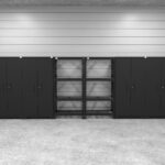 CAT-FWSETLZ steel garage storage system with 4 lockers and shelves