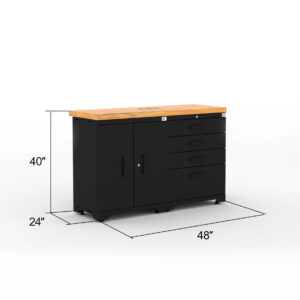 CAT-FWSETMZ steel garage storage system with 56 inch solid wood worktop