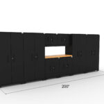 Garage storage cabinets with 4 lockers, 2 wall cabinets, 2 base cabinets and 56 inch solid wood worktop