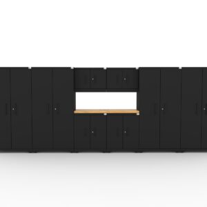 Garage storage cabinets with 4 lockers, 2 wall cabinets, 2 base cabinets and 56 inch solid wood worktop