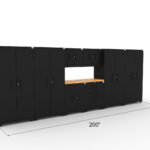 Garage storage cabinets with 2 lockers, 2 wall cabinets, 1 base cabinet, 1 tool cabinet and 56 inch solid wood worktop