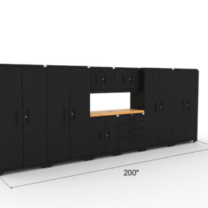 Garage storage cabinets with 2 lockers, 2 wall cabinets, 1 base cabinet, 1 tool cabinet and 56 inch solid wood worktop