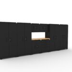 Garage storage cabinets with 2 lockers, 2 wall cabinets, 1 base cabinet, 1 tool cabinet and 56 inch solid wood worktop