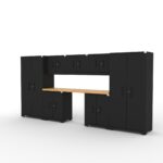 CAT fully-welded garage storage cabinets with 2 lockers, 3 wall cabinets and 2 base cabinets
