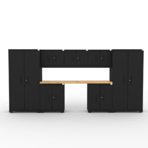 CAT fully-welded garage storage cabinets with 2 lockers, 3 wall cabinets and 2 base cabinets