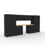 CAT fully-welded garage storage cabinets with 2 lockers, 3 wall cabinets and 2 base cabinets