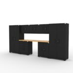 CAT garage storage cabinet set with 2 lockers, 3 wall cabinets, 1 base cabinet, 1 tool cabinet and 84 inch worktop
