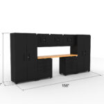 CAT garage storage cabinet set with 2 lockers, 3 wall cabinets, 1 base cabinet, 1 tool cabinet and 84 inch worktop